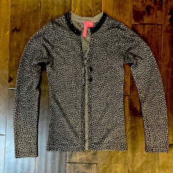 Charlotte Tarantola Sweaters - Gray leopard cardigan with gorgeous beading accent